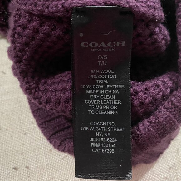 Coach Purple Sporty School Y2K Preppy Wool Cotton Pom Pom Ski Knit Hat Beanie OS main image 4